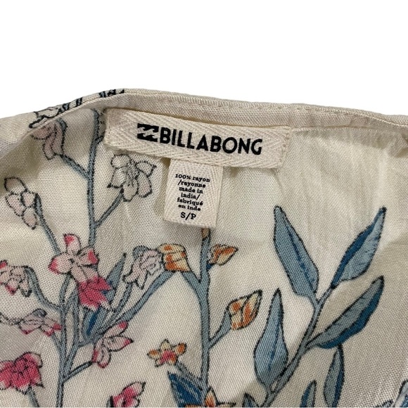 Billabong Play Day Women Cream Floral Long Sleeve Scoop Neck Crinkle Top Sz Sm - Picture 9 of 15